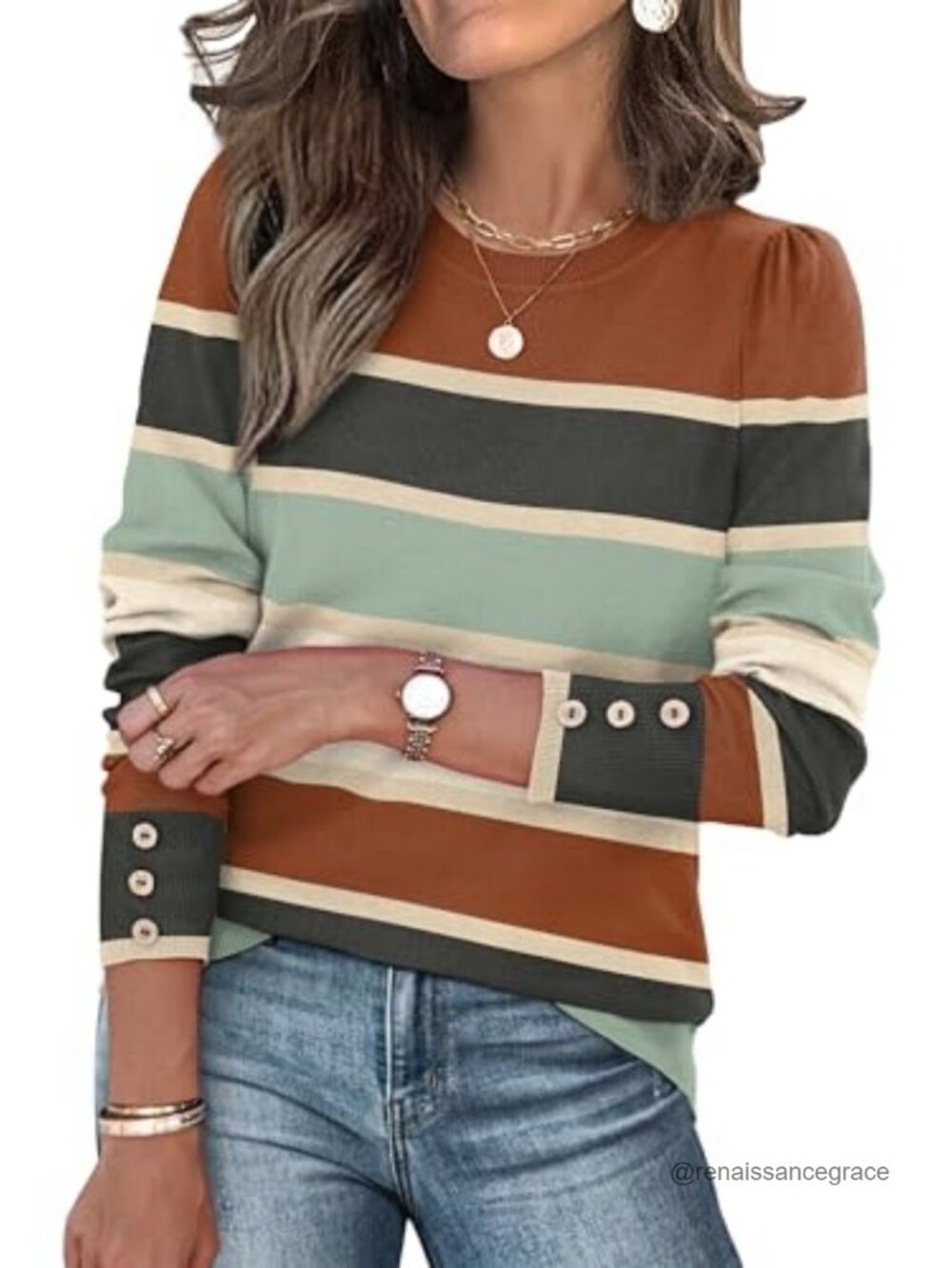 Women's Long Sleeve Button Cuff Soft Knit Pullover Sweater Casual Top